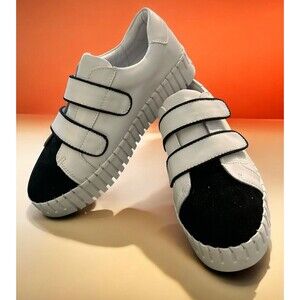 Bernie Mev Womens Odell Sneaker Strappy White Black Leather Chunky Comfort 38 7